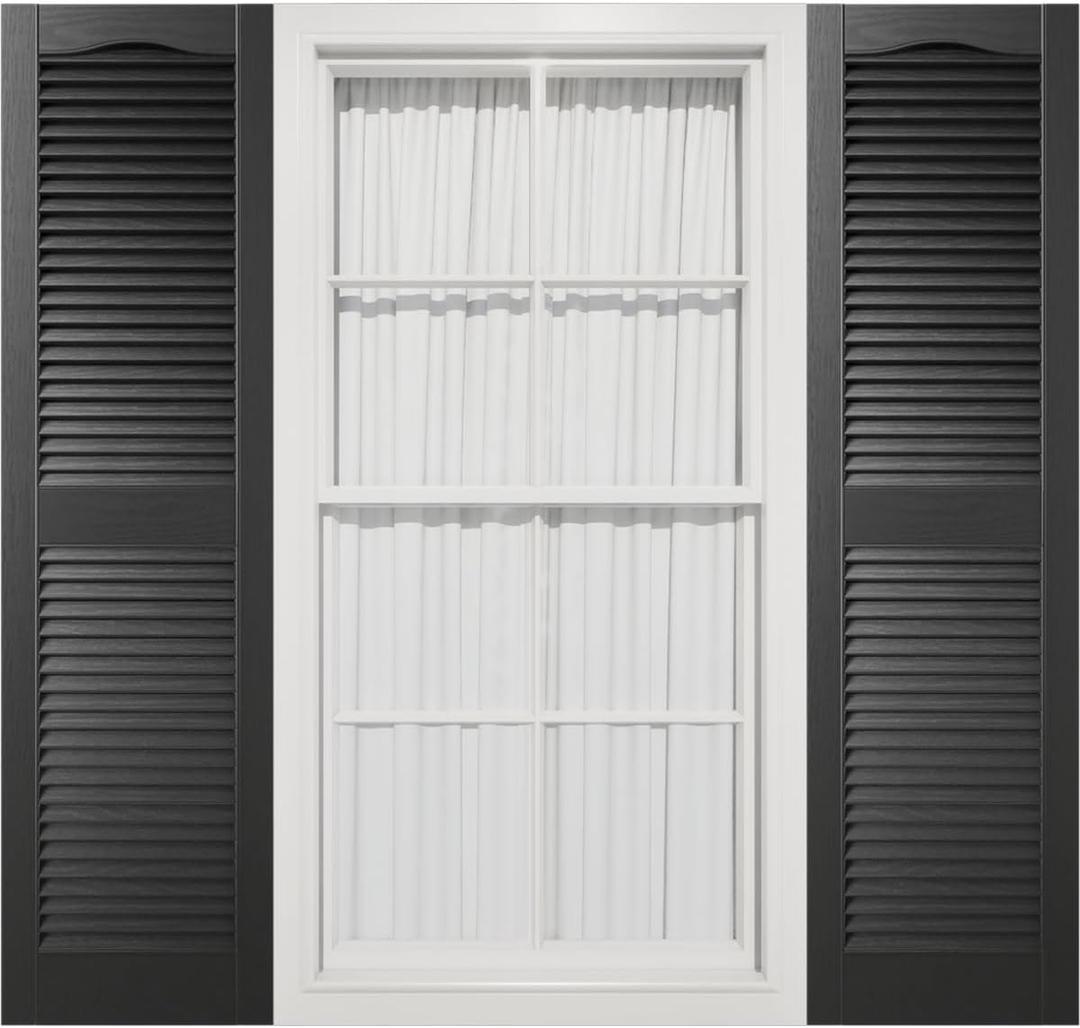 Mid-America 00011467002 Standard Size Cathedral Top Center Mullion, Open Louver Vinyl Shutter, w/Installation Shutter-Lok's & Matching Screws (Per Pair), 002, 14 1/2"W x 67"H, Black