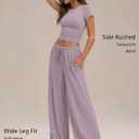 Trendy Queen Women's 2 Piece Matching Summer Lounge Set with Pockets | Vacation Airport Travel Outfits, Workout Gym Clothing Comfy Athleisure Clothes, Side-ruched Top, Drawstring Wide Leg Pants (Pink) XL