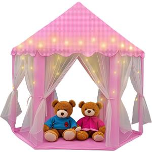 Princess Play Tent for Girls with 20-ft Star Light String  Large Pink Castle Playhouse Toy for Kids, Indoor & Outdoor, Perfect Birthday for Children, 55"53" (DH)