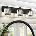 VOLISUN Crystal Vanity Lights for Bathrooms, 3 Light Bathroom Vanity Light, Modern Matte Black Bathroom Light Over Mirror, Black Bathrooms Lights Fixtures-UL Certificated (Exclude Bulb)