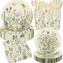 400 Pcs Wild Floral Disposable Paper Plates Napkins Cups Serve 50 Watercolor Floral Tableware Set for Spring Wedding Tea Party Decoration Bridal Baby Shower(Vintage Color, Classic Style)
