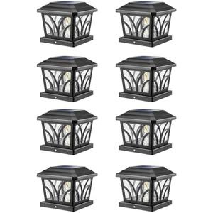LeiDrail Solar Post Lights Outdoor, 2 Modes Aluminum Solar Deck Fence Cap Light Edison LED Bulbs for 4x4 5x5 6x6 Wooden Vinyl Posts, Patio Decoration Warm White & Cool White 8 Pack (Black)