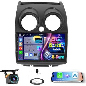8 Core 5G WiFi Car Stereo for Nissan Rogue Sport Qashqai 2008-2013, 9" HD Touchscreen for Rogue Radio, Wireless CarPlay/Android Auto, 5G WiFi, Bluetooth 5.0, 32EQ, 1280 * 720 [6+128G]
