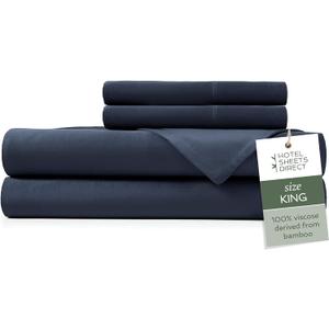 Hotel Sheets Direct 4 Piece Bed Sheet Set King, 100% Viscose Derived from Bamboo Sheets Set with 2 Pillowcases, Cooling & Breathable Luxury Bedding, Moisture-Wicking & Silky Soft Texture, Navy Blue