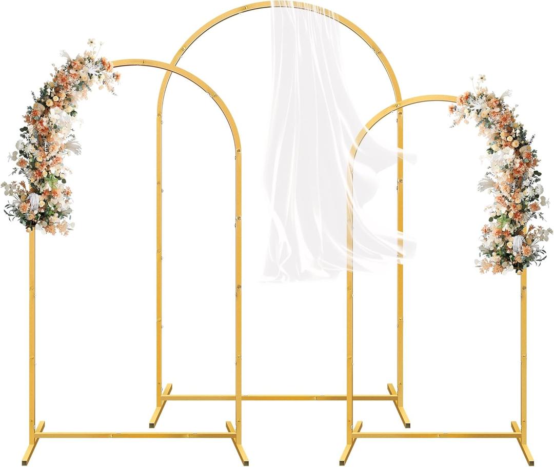 Arch Backdrop Stand Set of 3, Gold Metal Arched Frame (7.2FT, 6.6FT, 6FT) for Wedding Birthday Party Baby Shower Photo Booth Background Decor