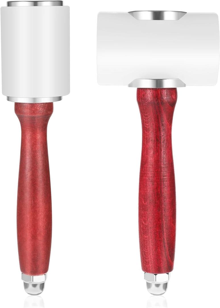 2 Pack Leather Carving Hammer, Nylon Wood Handle Leathercraft Mallet Leather Carving Mallet Hammer for DIY Stamping Sew Leather Cowhide Working Tools