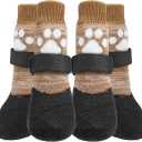 BeautyZoo Anti Slip Dog Socks, Dog Boots for Hardwood Floors Prevent Licking, Traction Control Waterproof Rubber Sole Paw Protectors for Small Medium Large Dogs, Khaki S