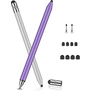 MEKO 3 in 1 Stylus Pens for Touch Screens, High Sensitivity & Precision Capacitive Stylus Pencil for Apple iPad iPhone Tablets Samsung Galaxy All Universal Touchscreen Devices (2 Pack-Silver/Purple)