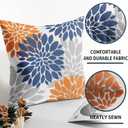 Navy Blue Orange Pillow Covers 18x18 Set of 2 Fall Colored Grey Gray Dahlia Flower Outdoor Decorative Throw Pillows Autumn Themed Farmhouse Pillowcases Linen Cushion Case Decor for Sofa Couch Bed