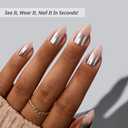 BTArtbox Press On Nails Short - Silver Fizz, Chrome Glitter Almond Press On Nails with Glue and Adhesive Tabs for Women in 16 Sizes - 32 Soft Gel Glue On Nails Kit