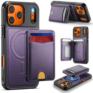 for iPhone 17 Pro Detachable Wallet Case with Card Holder, 2 in 1 RFID Blocking Credit Slots Kickstand Shockproof Phone Wallet for iPhone 17 Pro 6.3" Purple