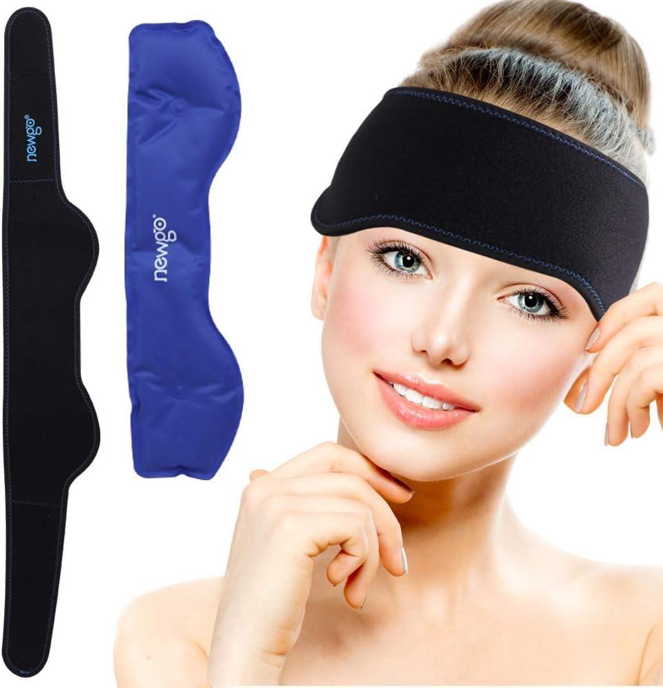 NEWGO Headache Ice Pack Head Wrap for Migraines, FSA Eligible, Cold Pack Head Ice Therapy Wrap for Headache Relief, Tension, Sinus Pain, Chemo, Head Injuries (Black)