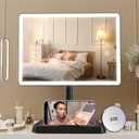 FUNTOUCH Rechargeable Makeup Vanity Mirror with Lights, Large Lighted Desk Makeup Mirror with 96 LED Lights and 10x Magnifying Mirror, 3 Color Lighting, Make up Light Mirror with Phone Holder