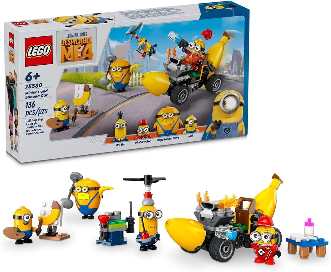 LEGO Despicable Me 4 Minions and Banana Car Toy Gift for Kids, Fun Illuminations Despicable Me Toy Playset, Creative Building Minions Toy for Boys and Girls Aged 6 and Up, 75580