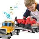 Large 22" Semi Police Truck Toy with Propeller Aircraft Car Toys for Kids Toddlers, Christmas Birthday Gift for Boy Girl Child 3 4 5 6 7 Years Old