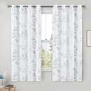 Beauoop Floral 100% Blackout Curtains 2 Panels for Bedroom Living Room Grey White Flower Patterned Room Darkening Thermal Insulated Soundproof Grommet Window Treatments Drapes, 50X55 inches