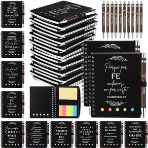 Kosiz 40 Pcs/20 Set Christian Gifts Prayer Journal Notebook Bulk for Women Journal Spiral 5.3x4.1 in, Religious Bible Verse Pen Sticky Note for Valentines Church Faith Based(Black,Spanish)