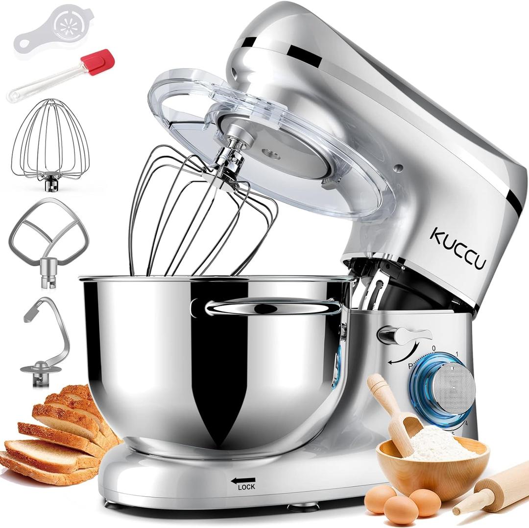 Stand Mixer, 6.5 Qt 660W, 6-Speed Tilt-Head Food Dough Mixer, Kitchen Electric Mixer with Stainless Steel Bowl,Dough Hook,Whisk, Beater, Egg white separator (6.5-QT, Silver)