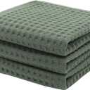 Mia's Dream Premium Cotton Waffle Bathroom Towel Set, 3 Pack Quick Drying Facial & Hand Towels, 13" x 27" (Olive Green)