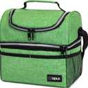 OPUX Lunch Box For Men Women, Insulated Large Lunch Bag Adult Work, Double Decker Lunchbox Meal Prep, Dual Compartment Leakproof Lunch Cooler, Soft Lunch Pail Tote Boys Girls Kids School, Green 12L