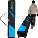 Snowboard Bag with Wheels, Up to 195CM Padded Waterproof Ski Bags for Air Travel Flying, Skis Travel Bags for Snowboard, Double Skis, Boots, Helmet, Ski Gear, Includes 2 Boot Bags (Blue)
