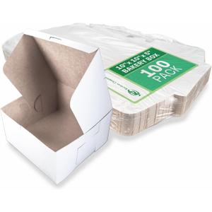 SCT 0977 White Non-Window Lock Corner Bakery Box, Recycable, Professional Clean Cake Boxes, Cookie and Pastry Boxes, Bulk Pack, 10" L x 10" W x 5-1/2" H (Case of 100)