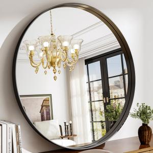 36 Inch Round Bathroom Mirror - Wall Mounted Circle Mirror with Metal Frame, Modern Mirror Suitable for Bathroom, Vanity, Entryway, Living Room, Wall Decor,Black