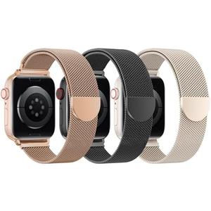 BELONGME 3 Pack Mesh Loop Compatible with Apple Watch Bands for Women Men 40mm 41mm 38mm 42mm 44mm 45mm 49mm 46mm Series 11 10 9 8 7 6 5 4 Ultra3 SE3 2, Stainless Steel Metal Magnetic Strap for iWatch
