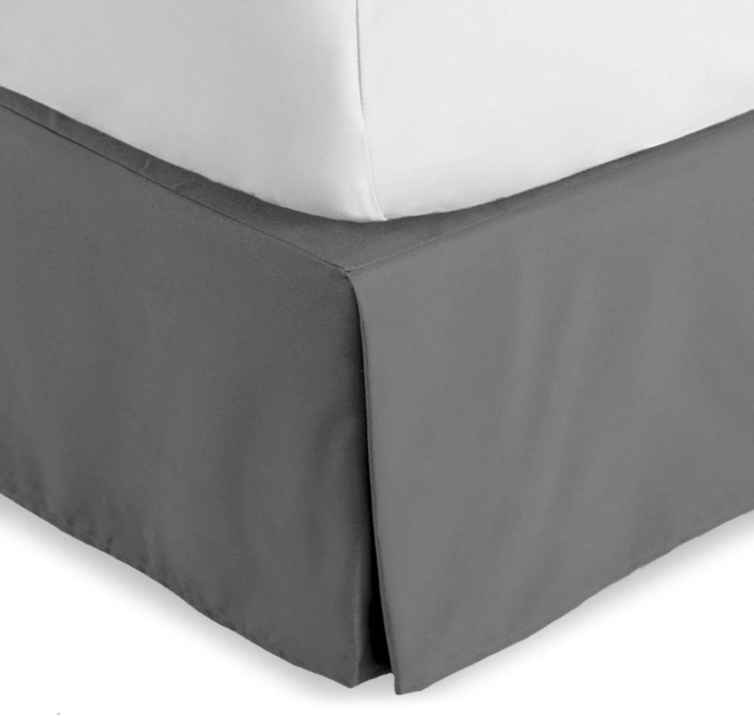 Bare Home Queen Bed Skirt - 15-Inch Tailored Drop Easy Fit - Bed Skirt for Beds - Center & Corner Pleats (Queen, Grey)