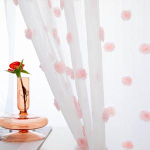 MYSKY HOME Living Room Curtains for Window 120 Inch Length Long Pink Pom Pom Curtains for Bedroom Set of 2 White Sheer Curtains Blush Farmhouse Rod Pocket Parties Backdrops 52" x 120"