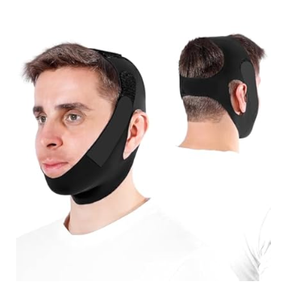 OHELEEP Anti Snore Chin Strap for CPAP Users, Snore Stopper Adjustable, Chin Strap for Sleeping Comfortable Stop Snoring Solution, Anti Snoring Devices Breathable and Reusable, Black, M