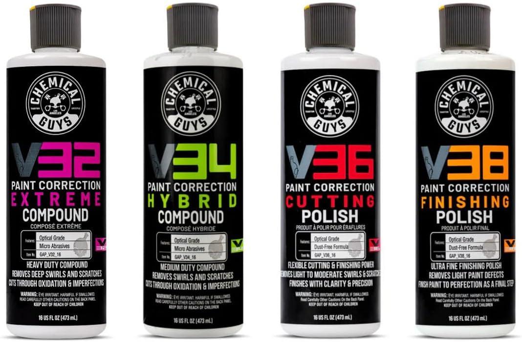 3 x Chemical Guys V Line Car Polish and Compound Kit - Complete Paint Correction System for Light-to-Heavy Swirls, Scratches, Safe for Cars, Trucks, SUVs, Motorcycles, RVs & More - 4 x 16 fl oz