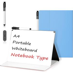 Mini Whiteboard 12"x9" Small White Board Dry Erase, Erasable Notebook Foldable Desk Whiteboard Holder Dry Erase Board, Office, Home, Travel, School, Portable (Blue)
