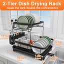 Dish Drying Rack Two-Tier Drying Rack with Utensil Holder, Auto-Draining Dish Rack for Kitchen Counter, Large Capacity for Plates, Bowls, Cups, Dish Drainer with Drainboard, Black