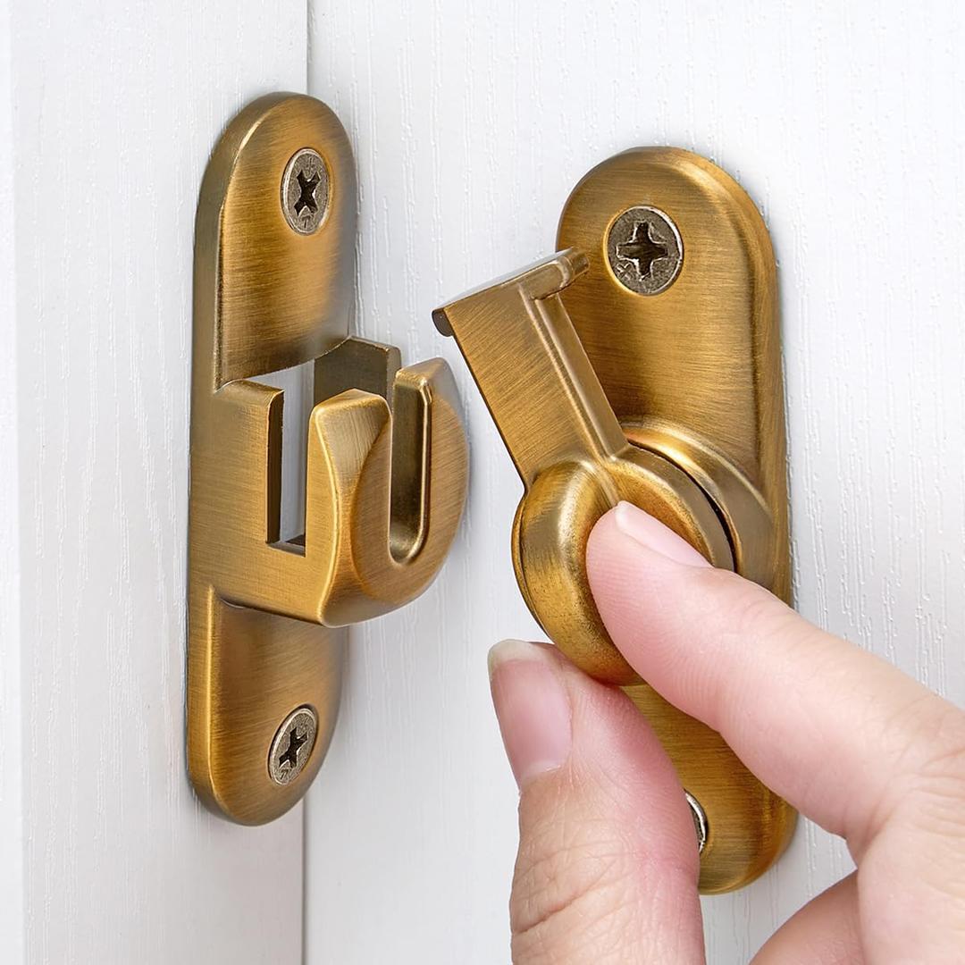 2 Packs Barn Door Latches,90/180 Degree Gate Lock,Flip Gate Latches Hardware,Zinc Alloy Right Angle Door Lock Latch,Door Security Sliding Door Latch Lock fo Cabinets,Bathroom (Brass)