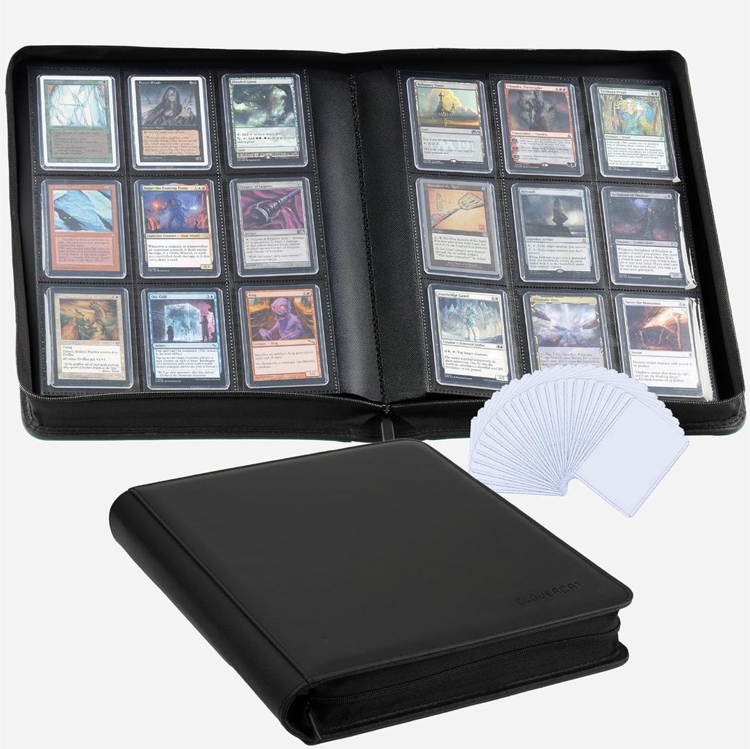9-Pocket Toploader Binder, Clovecat Premium Card Book Holds 252 Trading Card with 20 Removable Top-loader SleevesPU Card Holder Folders,Card Album for MTG, TCG, Yugioh, Game & Sports Cards(Black)