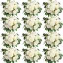 Peonies Artificial Flowers Bulk, 12 Bundles Fake Silk Peonies Faux Eucalyptus Bouquet Ivory Realistic Peony Floral Arrangement for Wedding Table Centerpiece Vase Decor (White)
