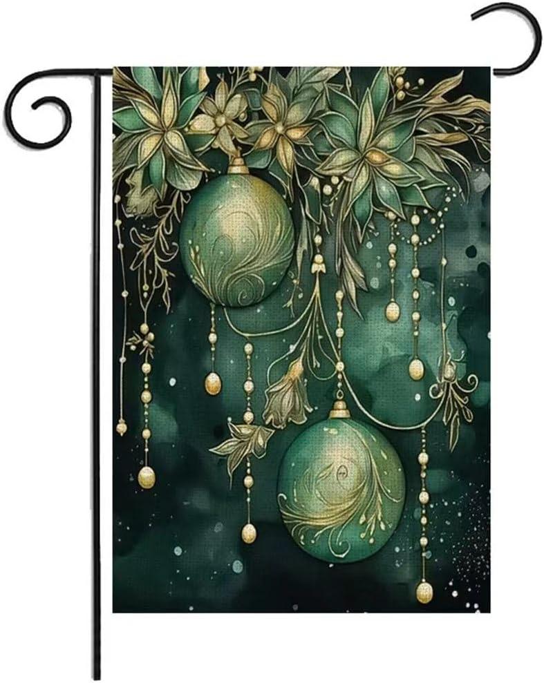 3 x Xmas Balls Christmas Ornament Garden Flag,Patio Lawn holiday decor, double sided pattern burlap outdoor holiday flags, seasonal home decor 12 x 18 inches