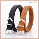 2 x XZQTIVE 2 Pack Women's Skinny Leather Belts for Jeans Pants Dress Ladies Thin waist belt with Gold Buckle (Silver Black+brown)