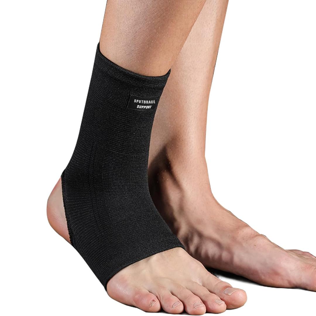 SPOTBRACE Ankle Brace Compression Sleeve(2 PACK),Breathable Ankle Support For Men Women, Foot Compression Sock for Swelling, Plantar Fasciitis, Sprain (Black)