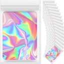 100 Pieces Resealable Mylar Bags, 4x6 Mylar Bags with Window, Small Holographic Packaging Bags for Food Storage/Jewelry/Eyelash for Small Business (White, 4.1x5.9 Inch)