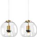 Clear Glass Pendant Lights Kitchen Island 2 Pack 7.87" Glass Globe Pendant Light Gold Hanging Light Fixture Modern Pendant Lighting for Kitchen Island Bedroom Dining Room