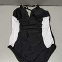 Aleumdr Women One Piece Swimsuit Tummy Control V Neck Ruched Bathing Suit Push Up Gold Metal Modest Slimming Swimwear (Large, Black)