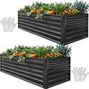 YITAHOME 6x3x2ft 2pcs Large Raised Garden Bed Kit, Galvanized Metal Planter Box with Gloves, Ground Nails, Support Rod, Outdoor Above Ground Planters for Plants Vegetables Flowers, Black