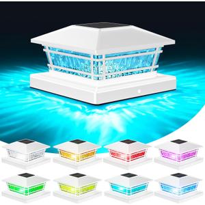 Sparluvix Post Solar Lights with 8 RGB Solid Colors & Color Changing, 8 Pack Deck Post Lights for Porch Yard Garden, Waterproof Solar Fence Post Cap Lights for 4x4 5x5 6x6 Vinyl/Wooden Posts, White