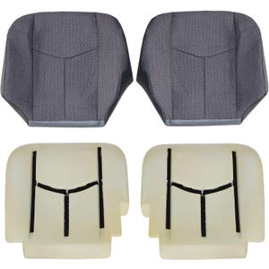 NLQR #69C Gray Driver & Passenger Side Bottom Replacement Cloth Seat Covers & Foam Cushions Compatible with Chevy Silverado GMC Sierra 1500 2500HD 3500HD 2003 2004 2005 2006 2007