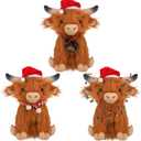 3 Pcs Christmas Highland Cows Stuffed Animal 11inch Scottish Highland Cows Plush Christmas Cute Cattle Plush with Santa Hat and Scarf for Stocking Xmas Birthday Present Holiday Decor