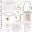 7PCS Accessories Set for Stanley Cup 40 oz 30oz, Including Protective Silicone Boot, Water Bottle Handle Strap, Keychain Charm, Heart Hook, Straw Cover Cap for Stanley Cup Accessories (White)