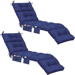 Kigley Outdoor Chaise Lounge Cushions with 3 Side Pocket 74.5 x 22 x 4.7 Inch Patio Chaise Lounge Cushion, Water-Repellent and Fade-Resistant Tufted Summer Replacement(2 Pcs,Navy Blue,Solid Color)