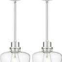 Emak Modern Brushed Nickel Pendant Lights Kitchen Island, 2 Pack 8 Inch Seeded Glass Pendant Light Fixtures for Kitchen Island, Bathroom, Bedroom, Dining Room, PL122-BN-2PK